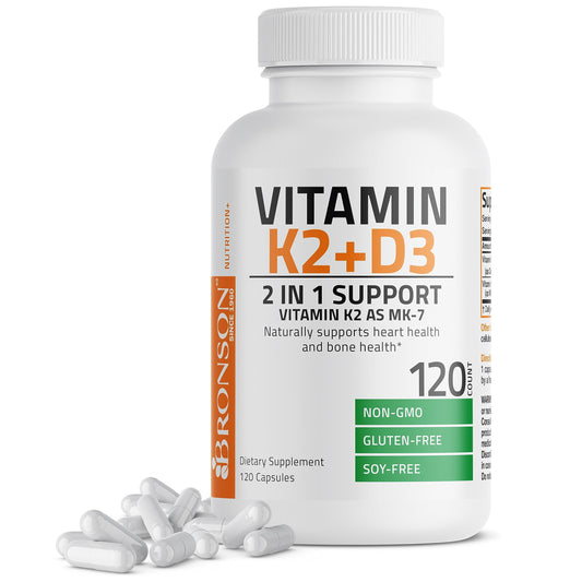 Bronson Vitamin K2 (MK7) with D3 Supplement Non-GMO Formula 5000 IU Vitamin D3 & 90 mcg Vitamin K2 MK-7 Easy to Swallow Vitamin D & K Complex